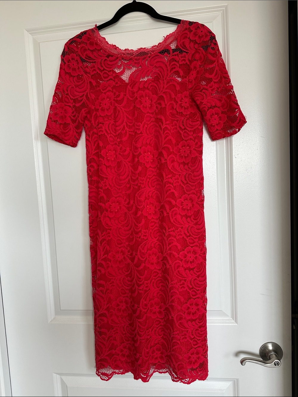 Red Lace Knee-Length Women's Maternity Dress